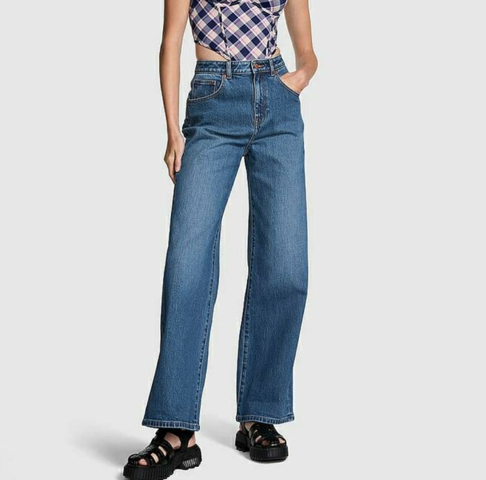 Victoria's Secret PINK High Rise Straight Leg Jeans Wide Leg Denim 16 NEW NWT